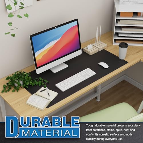 K KNODEL Large Leather Desk Mat - Mouse & Keyboard Pad - Desktop Protector & Cover - Writing Pad & Blotter - 80x40cm - Black