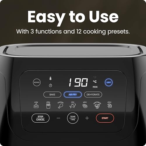 CHEFMAN Air Fryer Oven 5-in-1 Rotisserie Dehydrator Bake - 10L 1800W - Family Size Large with Auto Shutoff - Black