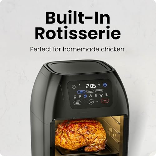 CHEFMAN Air Fryer Oven 5-in-1 Rotisserie Dehydrator Bake - 10L 1800W - Family Size Large with Auto Shutoff - Black