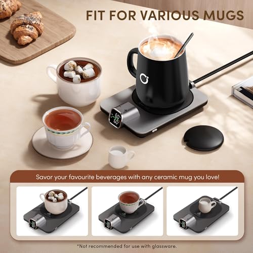 ikago Smart Heated Coffee Mug Warmer Set - Auto Shut Off, Precise Temp Control, Electric Mug Warmer for Desk & Travel