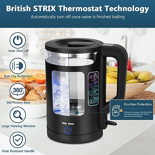 Fast Boil Glass Kettle, 1.7L, Keep Warm, Blue LED, 3000W