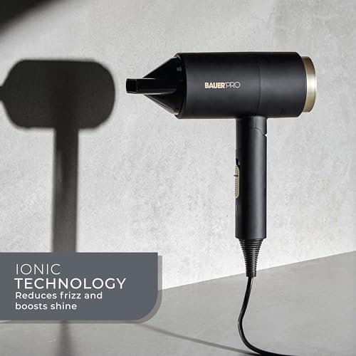 Bauer Ion FlowX Hair Dryer: Professional Ionic, 2 Speeds, 3 Heat Settings, Cool Shot, Concentrator Nozzle, Foldable - Travel Friendly