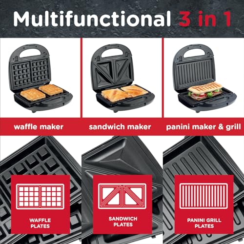 Sensio Home 3-in-1 Waffle & Sandwich Maker with Non-Stick Plates