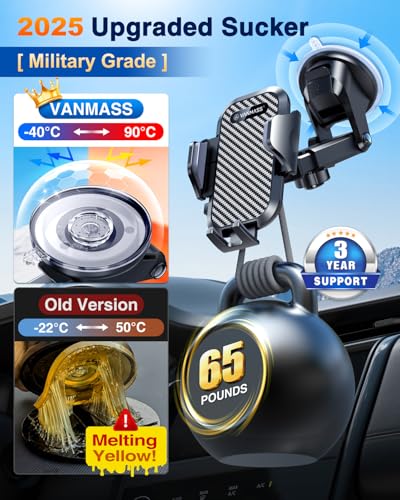 VANMASS Car Phone Holder: Upgraded Suction & Clip, Rotatable Mount for iPhone, Samsung & More