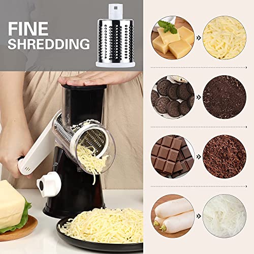 Ourokhome Rotary Cheese Grater - Vegetable Slicer with 3 Stainless Steel Drums, Strong Suction Base