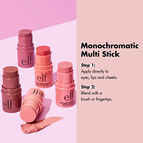 e.l.f. Monochromatic Multi Stick for Eyes, Lips & Cheeks, Sparkling Rose, Creamy Blendable Color, 0.155 oz