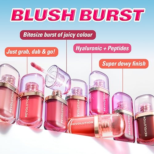 Revolution Superdewy Liquid Blush: Buildable Cheek Color with Peptides, Hyaluronic Acid, Vegan, Strawberry Milkshake Pink, 4.2ml