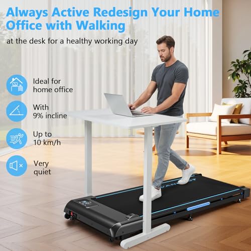 VANNECT 4-in-1 Walking Pad: 9% Incline, 1-10KM/H Treadmill, 330LBS Capacity, 2.75HP Under Desk Running Machine