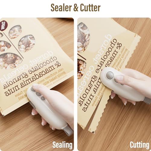MORNIIE Mini Bag Sealer with Cutter, Rechargeable Handheld Heat Sealer - Keep Food Fresh, Portable Heat Seal Machine
