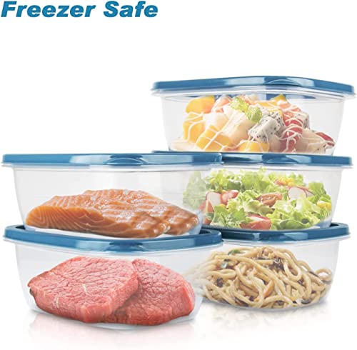 EFISH 10PCS Rectangle Portion Box Sets with Lids - Food Storage Container for School, Work, Travel - 500ML Per Box - Blue