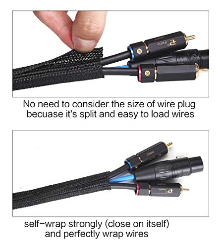 Alex Tech Cord Protector 10ft - 1/2 inch Split Sleeving for USB Power Cord, Audio Video Cable - Protects from Chewing - Black