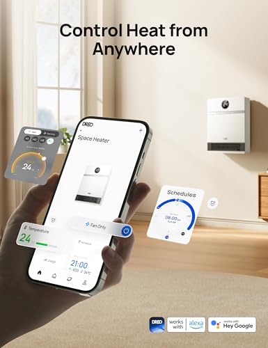 Dreo Smart Ceramic Space Heater, Silent 28dB, 30° Oscillation, Adjustable Thermostat, 24H Timer, IP24 Wall Mounted