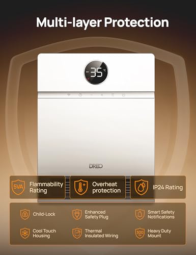 Dreo Smart Ceramic Space Heater, Silent 28dB, 30° Oscillation, Adjustable Thermostat, 24H Timer, IP24 Wall Mounted