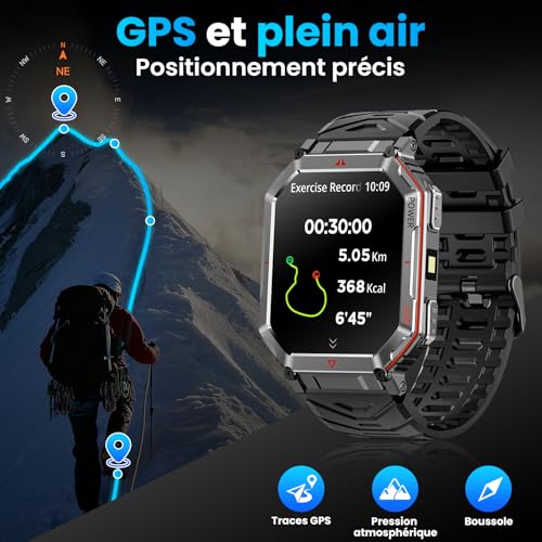 Brand Military Smart Watch: GPS/Compass, Voice Assistant, HD Display, Bluetooth Calling, Fitness Tracker - Android/iOS (Black)