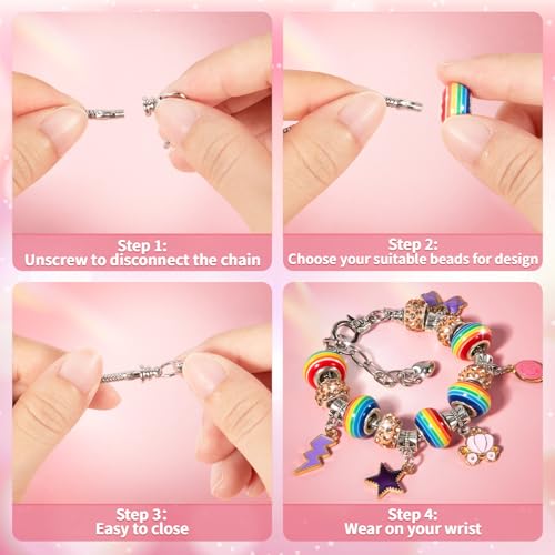 BLmukce Girls Charm Bracelet Making Kit: DIY Jewelry & Craft Set with Beads, Charms & Necklace Supplies - Ages 8-12 - Gift Box for Kids 4-8