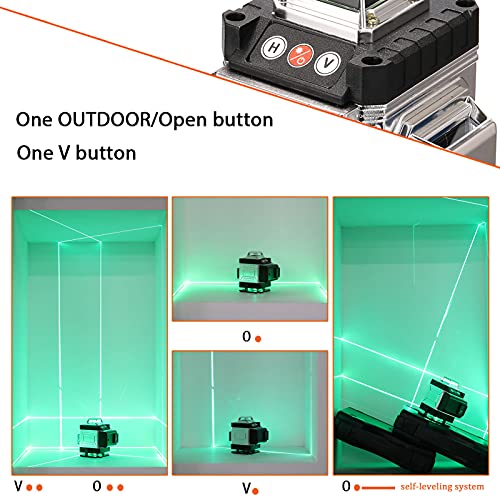 Mulcort 4-inch Laser Level: Self-Leveling Green Beam, 16-Line Cross Line Laser, Rechargeable Battery, Tripod, Wall Mount