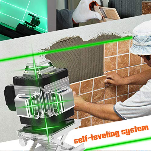 Mulcort 4-inch Laser Level: Self-Leveling Green Beam, 16-Line Cross Line Laser, Rechargeable Battery, Tripod, Wall Mount