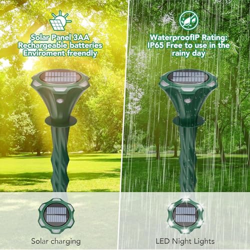 Solar Powered Mole & Snake Repellent: Motion Detection LED, Waterproof, Ultrasonic - Get Rid of Vole, Rabbit, Gopher, Raccoon