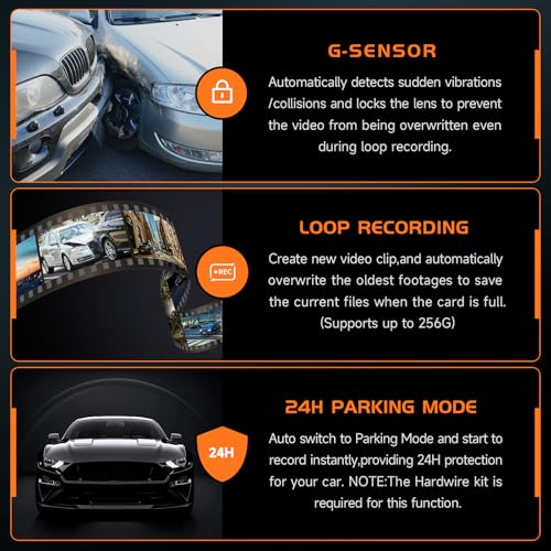 VEEMENT 2.5K Dash Cam: 1440P WiFi, WDR, Night Vision, G-Sensor