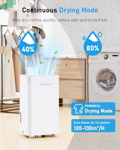 Brand 12L Dehumidifier: Continuous Drainage, Humidity Display, 3 Modes, 24H Timer - Quiet Compression for Home, Clothes, Basement