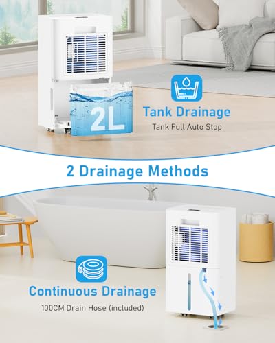 Brand 12L Dehumidifier: Continuous Drainage, Humidity Display, 3 Modes, 24H Timer - Quiet Compression for Home, Clothes, Basement