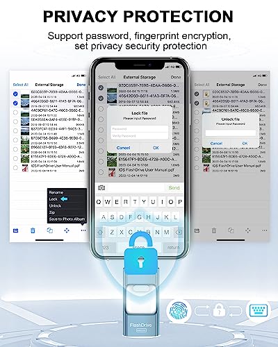 ROSPE 32GB USB Stick for Phone, 4-in-1 Flash Drive - External Memory, One-Click Data Copy, Blue