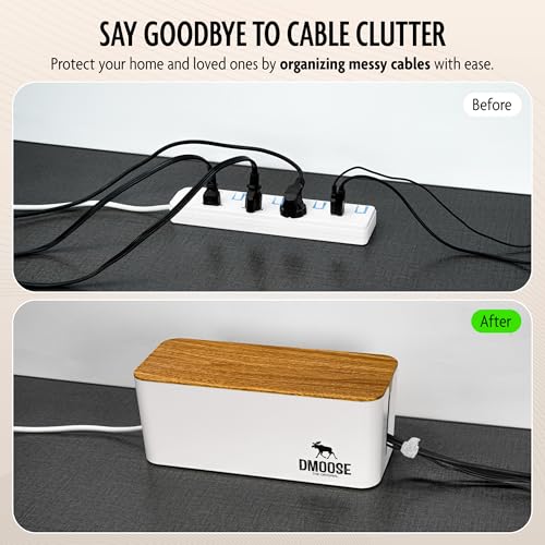 DMoose Cable Management Box 2 Pack - Medium & Large Cord Organizer for Desk & Floor - Hide Cables for Tidy Office & Home