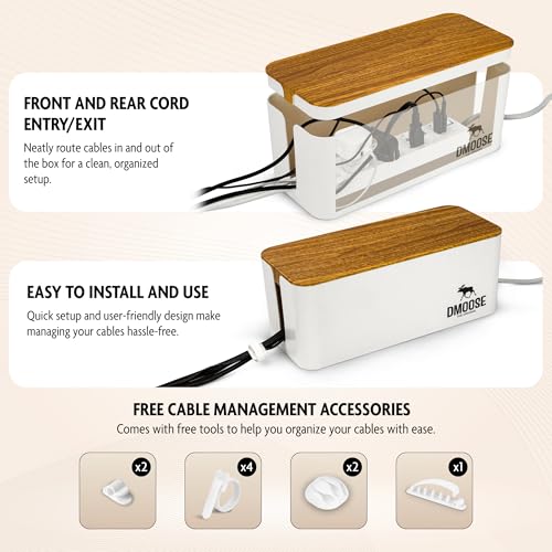 DMoose Cable Management Box 2 Pack - Medium & Large Cord Organizer for Desk & Floor - Hide Cables for Tidy Office & Home