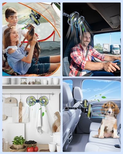 Nauttxon Car Backseat Battery Fan - Rechargeable, 360° Rotatable, Separate Control, Cold Air Blower for Kids, SUV, RV