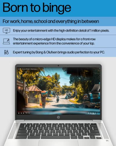 HP Chromebook 14 Laptop, Intel Celeron, 4GB RAM, 64GB eMMC, 14" HD, Chrome OS, Thin Design, 4K Graphics, Long Battery Life