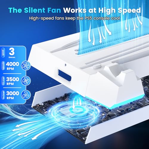 Fenolical PS5/Slim Stand with Cooling Station, Controller Charging, 3 Levels Cooling Fan