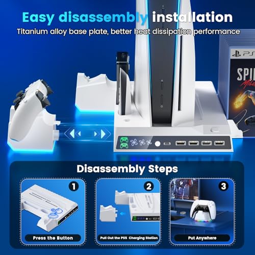 Fenolical PS5/Slim Stand with Cooling Station, Controller Charging, 3 Levels Cooling Fan