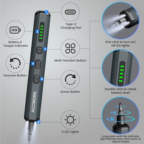 Brand Mini Electric Screwdriver Kit: 68-in-1 Precision Set, Magnetic Bits, 5 Torque, LED Lights - Electronics, Phone, Camera