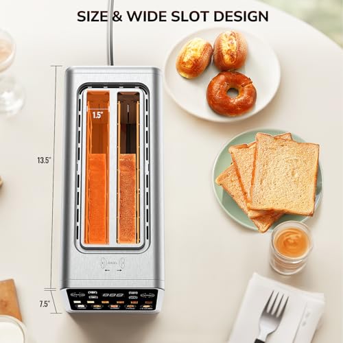 Keenstone 4 Slice Smart Toaster: TouchScreen, Memory Function, Timer - Bagels, Bread, Waffles - Stainless Steel