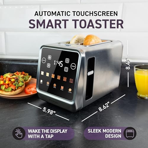 Inspirex 2 Slice Touch Screen Toaster - Extra-Wide Slots, 5 Bread Types, 6 Browning Levels - Defrost, Reheat - Stainless Steel