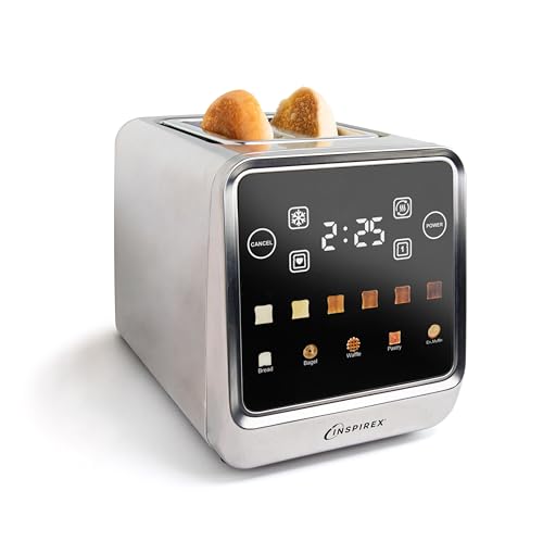 Inspirex 2 Slice Touch Screen Toaster - Extra-Wide Slots, 5 Bread Types, 6 Browning Levels - Defrost, Reheat - Stainless Steel