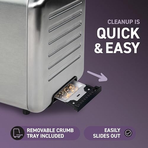 Inspirex 2 Slice Touch Screen Toaster - Extra-Wide Slots, 5 Bread Types, 6 Browning Levels - Defrost, Reheat - Stainless Steel