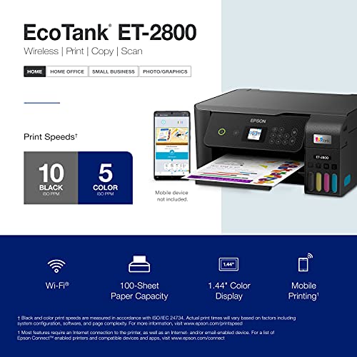 Epson EcoTank ET-2800 Wireless Color All-in-One Printer with Scan and Copy - Cartridge-Free Supertank - Ideal Basic Home Printer