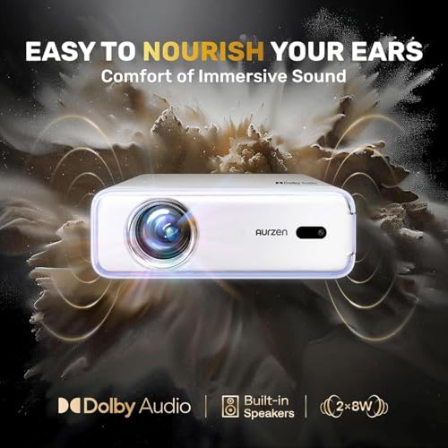 Aurzen Eazze D1 Smart Projector, 4K Supported, Dolby Audio, Auto Focus, 60Hz, Portable for iOS/Android/TV, White