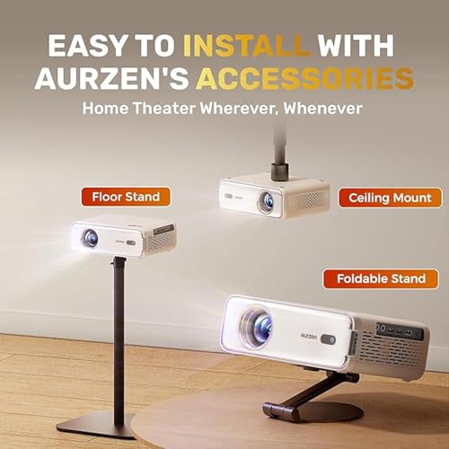 Aurzen Eazze D1 Smart Projector, 4K Supported, Dolby Audio, Auto Focus, 60Hz, Portable for iOS/Android/TV, White