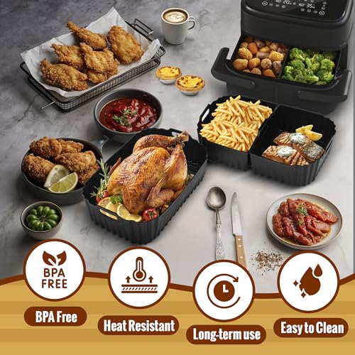 Ninipie Air Fryer Silicone Liners for Philips Dual Basket - 3PCS Reusable Plat Mould - Flexi Draw Airfryer Liners