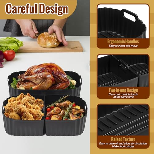 Ninipie Air Fryer Silicone Liners for Philips Dual Basket - 3PCS Reusable Plat Mould - Flexi Draw Airfryer Liners