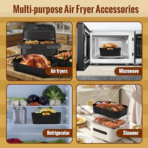 Ninipie Air Fryer Silicone Liners for Philips Dual Basket - 3PCS Reusable Plat Mould - Flexi Draw Airfryer Liners