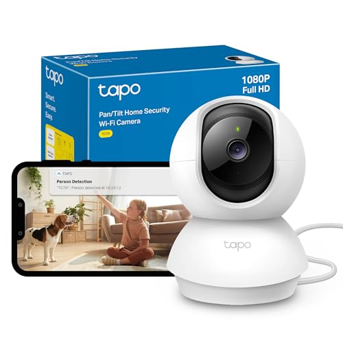 Tapo TC70 Pan/Tilt Indoor Camera, House Security & Dog Camera, AI Detection, 1080p Full HD, Night Vision, Alexa & Google