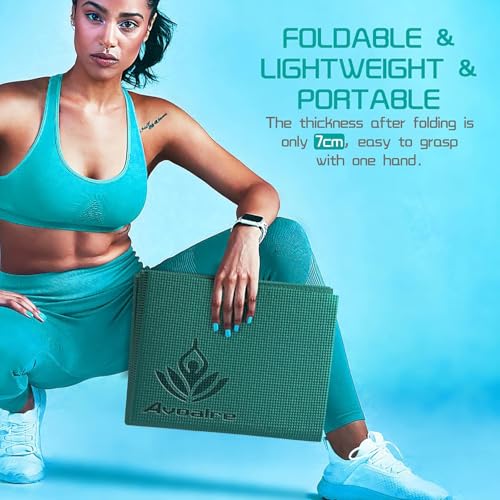 Avoalre Foldable Travel Yoga Mat for Fitness Training & Pilates, Non-Slip Portable Workout Mat - Women Men, Green
