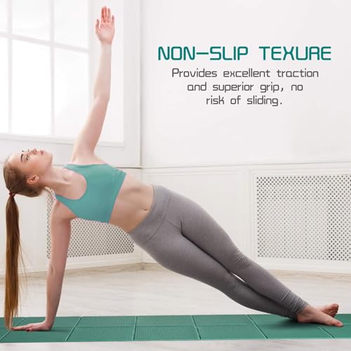 Avoalre Foldable Travel Yoga Mat for Fitness Training & Pilates, Non-Slip Portable Workout Mat - Women Men, Green