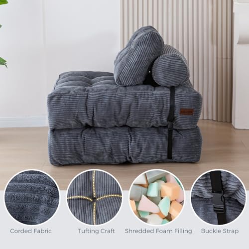MAXYOYO Convertible Sleeper Chair, Foldable Bed with Back Support - Portable Lounge for Living Room & Bedroom - Navy, Dark Gray