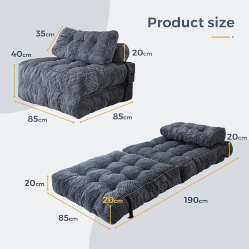 MAXYOYO Convertible Sleeper Chair, Foldable Bed with Back Support - Portable Lounge for Living Room & Bedroom - Navy, Dark Gray