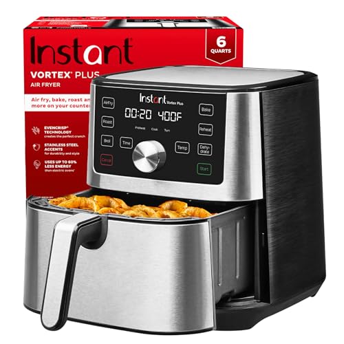 Instant Pot Vortex Plus 6QT Air Fryer: 6-in-1, Dehydrates, Crisps, Roasts, Bakes - Easy Meals, 100+ Recipes, Dishwasher-Safe - Black