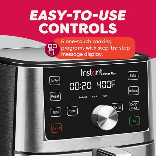 Instant Pot Vortex Plus 6QT Air Fryer: 6-in-1, Dehydrates, Crisps, Roasts, Bakes - Easy Meals, 100+ Recipes, Dishwasher-Safe - Black
